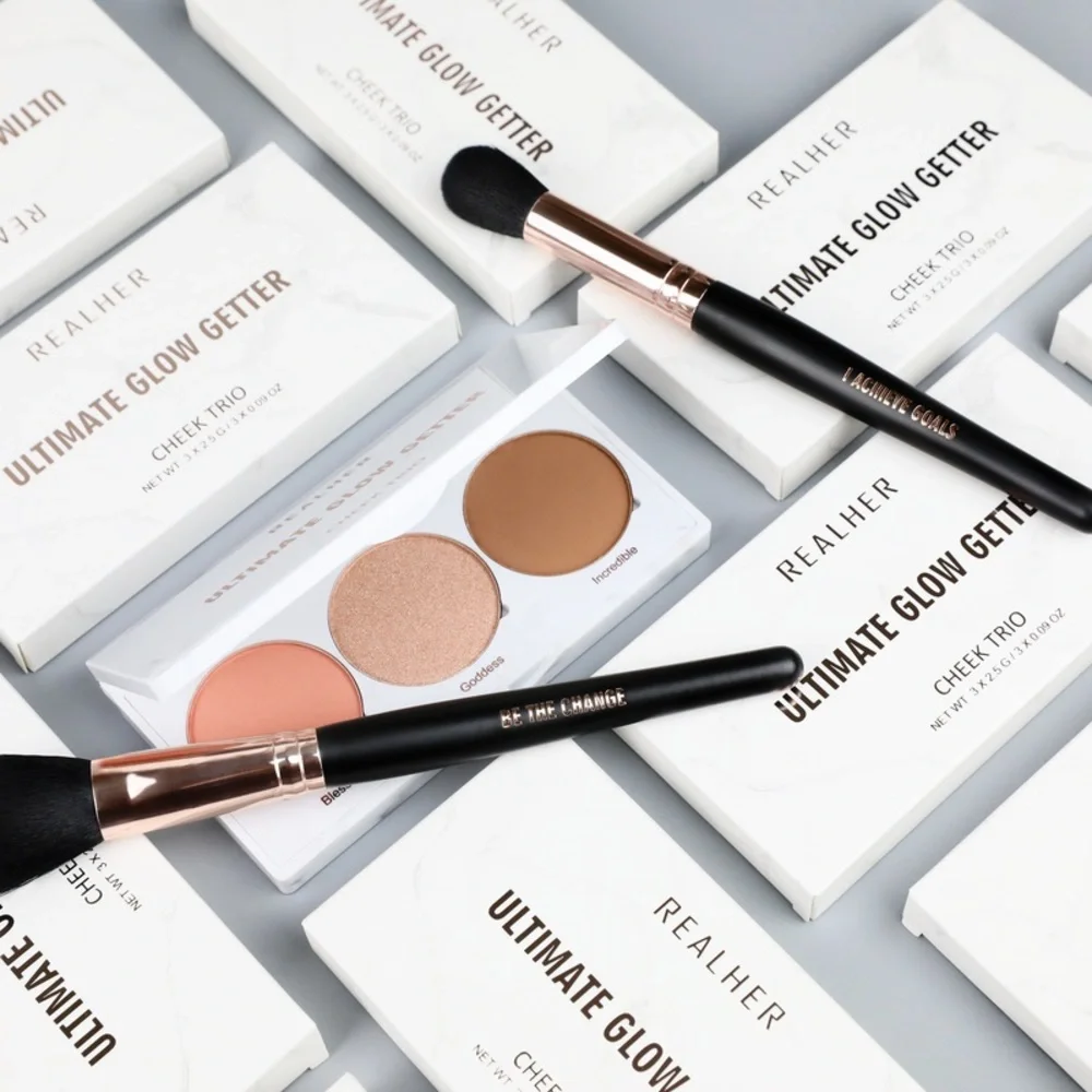 REALHER Ultimate Glow Trio Blush Highlight Contour Palette Compact